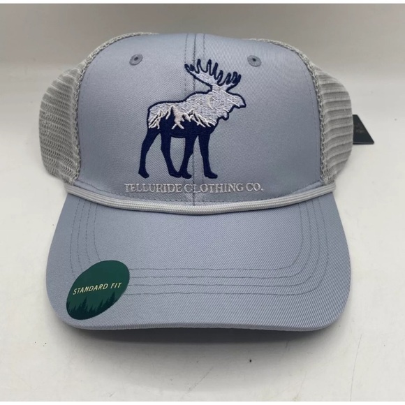 NWT Telluride‎ Clothing Co Baseball Cap Hat Trucker Style Moose Blue Snap Back - Picture 1 of 5